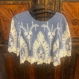 Dolce Vita Blue and White Lace Blouse